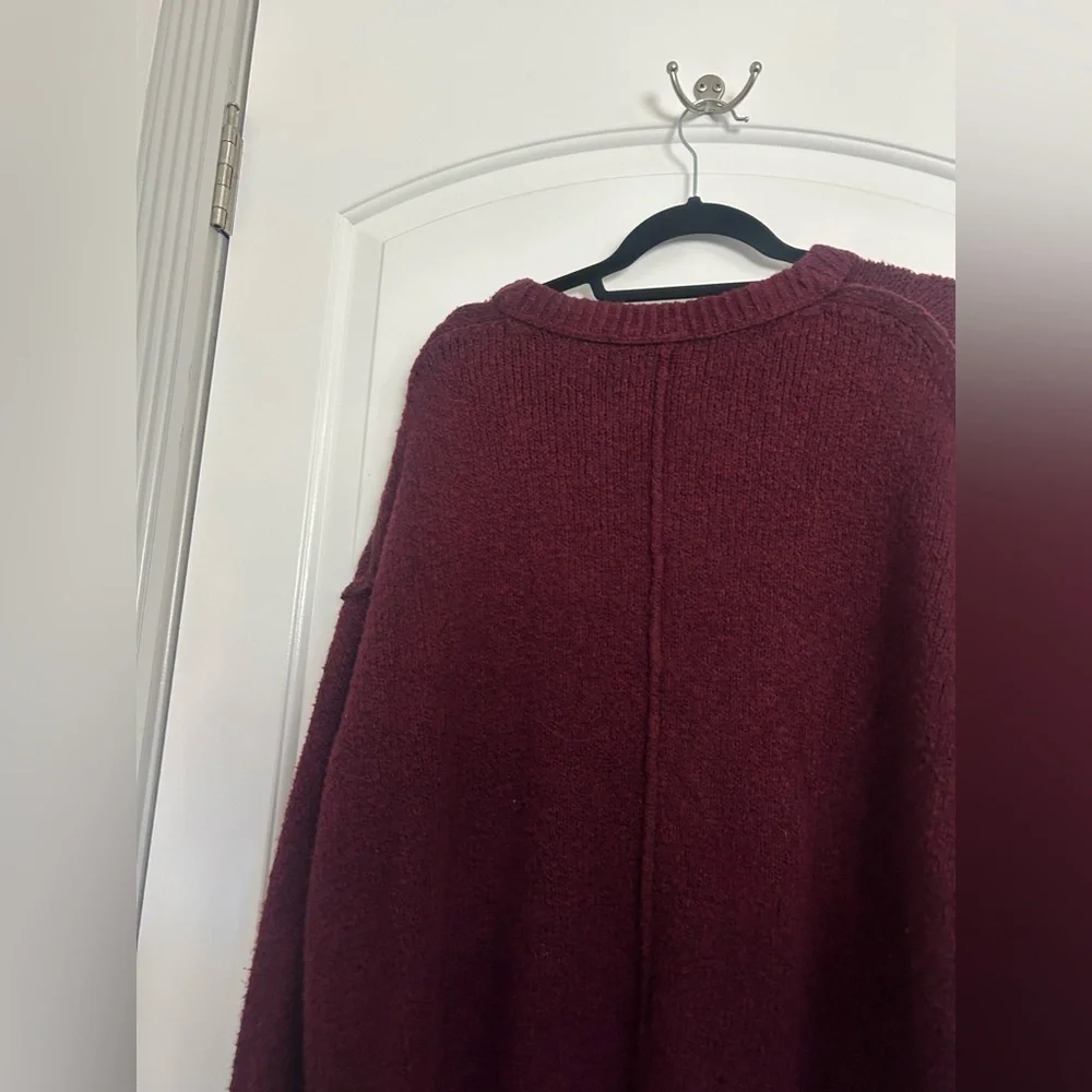 Free People Brookside Oversized Burgundy Tunic Sweater Size Small boho 90s